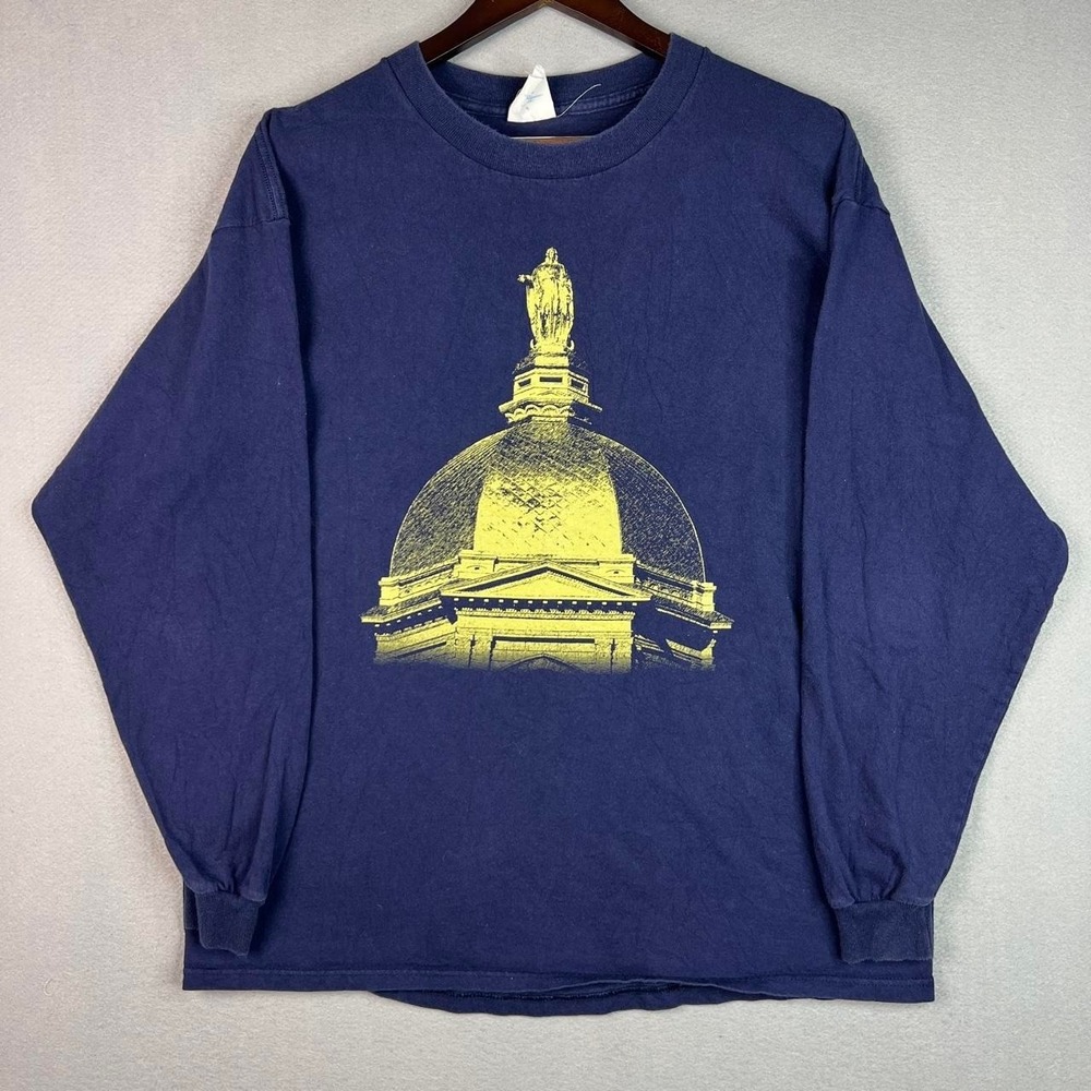 Notre Dame University God Country Blue Majestic Long Sleeve Tee Shirt XL